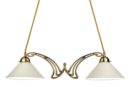 Doppelpendellampe im Jugendstil  D 896.2 Berliner Messing mit Glasschirmen 3417 opal   Ø 25 cm