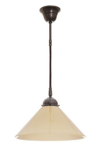 Klassische Messing-Tischpendelleuchte mit konischem Schirm Ø 30 cm aus Opalglas – Farbton „Cognac“