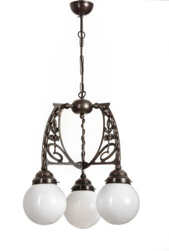 Jugendstil-Deckenleuchte 'Organische Harmonie' mit drei Opalglas-Kugeln