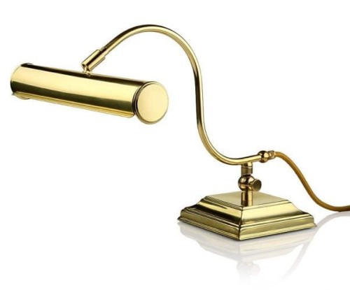 Klassische Klavierleuchte aus Messing mit quadratischem Sockel und LED-Reflektor