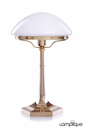 Pilz-Tischleuchte mit Messingfuß und Opalglasschirm im Art-déco-Stil