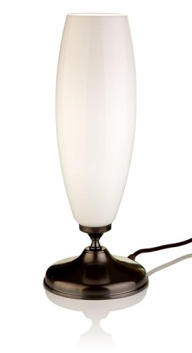 Art-Déco-Tischleuchte · Messing patiniert · opalweißes Zylinderglas