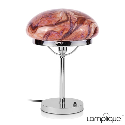 Tischlampe im Bauhaus-Stil – vernickeltes Messing und mundgeblasenes Überfangglas