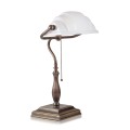 Klassische Bankerlampe zeitlosen Design. Das Modell T80 Antik mit Opalglas.