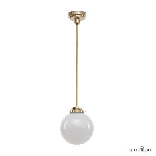 Art-Déco-Stabpendelleuchte: klare Geometrie, gestufte Form – wahlweise mit Glaskugel Ø 20, 25 oder 30 cm