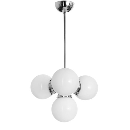 Kompakte Bauhaus-Kugel-Deckenleuchte: vier Opalglaskugeln Ø 15 cm.