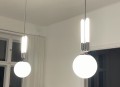 Symmetrische Bauhaus Pendelleuchten verchromt – Opalglas Ø20, zwei E27-Röhrenlampe (Tube)