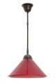 Klassische Messing-Tischpendelleuchte mit konischem Schirm Ø 30 cm aus Opalglas – Farbton „Rubinrot“
