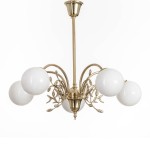 Klassische Jugendstil-Deckenleuchte aus reinem Messing mit Kugelgläsern