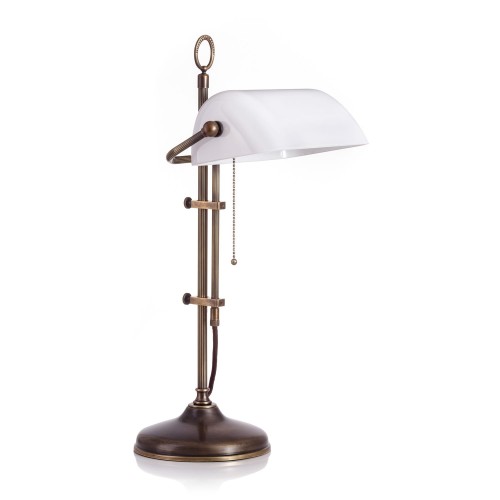 Klassische Bankerlampe, das Modell T20S LX Rustik mit Opalglas
