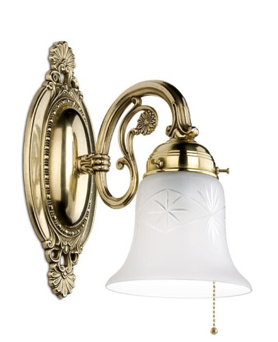 Prachtvolle Jugendstil Wandleuchte Das Modell W850.1 mit Zugfassung, Ausführung Berliner Messing mit Lampenschirm 611 TR fein geschliffen.