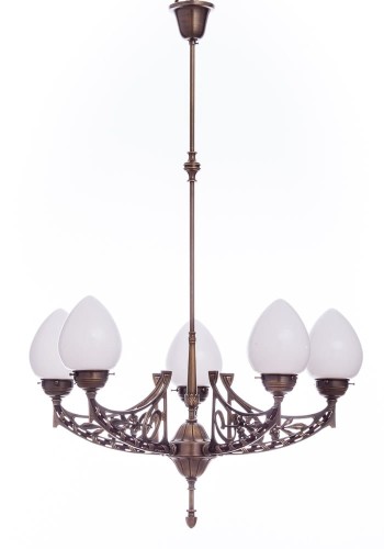 Jugendstil Deckenleuchten, D1230/5 Antik Ausführung mit Lampenschirm 4311 opal

