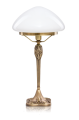 Florale Jugendstil-Tischleuchte aus Messing mit Schirm aus mundgeblasenem Opalglas