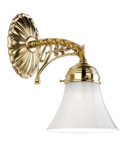Jugendstil-Wandleuchte, Das Modell W1230 Berliner Messing mit Glasschirm 5000 Opal