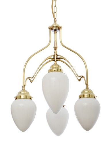 Jugendstil-Deckenleuchte mit geschwungener Figur und Zapfengläsern