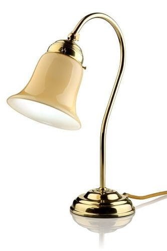 Tischleuchte im Jugendstil – klare Linie, Berliner Messing, Cognac-Opalglas